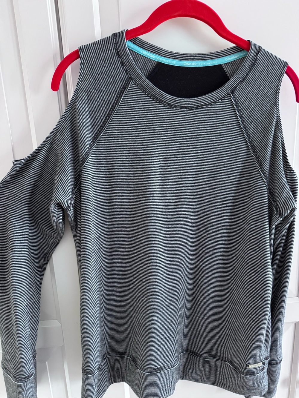 Calvin Klein Black & White Striped Cold-Shoulder Sweatshirt